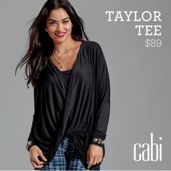 Cabi Women's Black 2-Way Long Sleeve Taylor Wrap Tee Style #3119 Size Small. - Picture 2 of 7